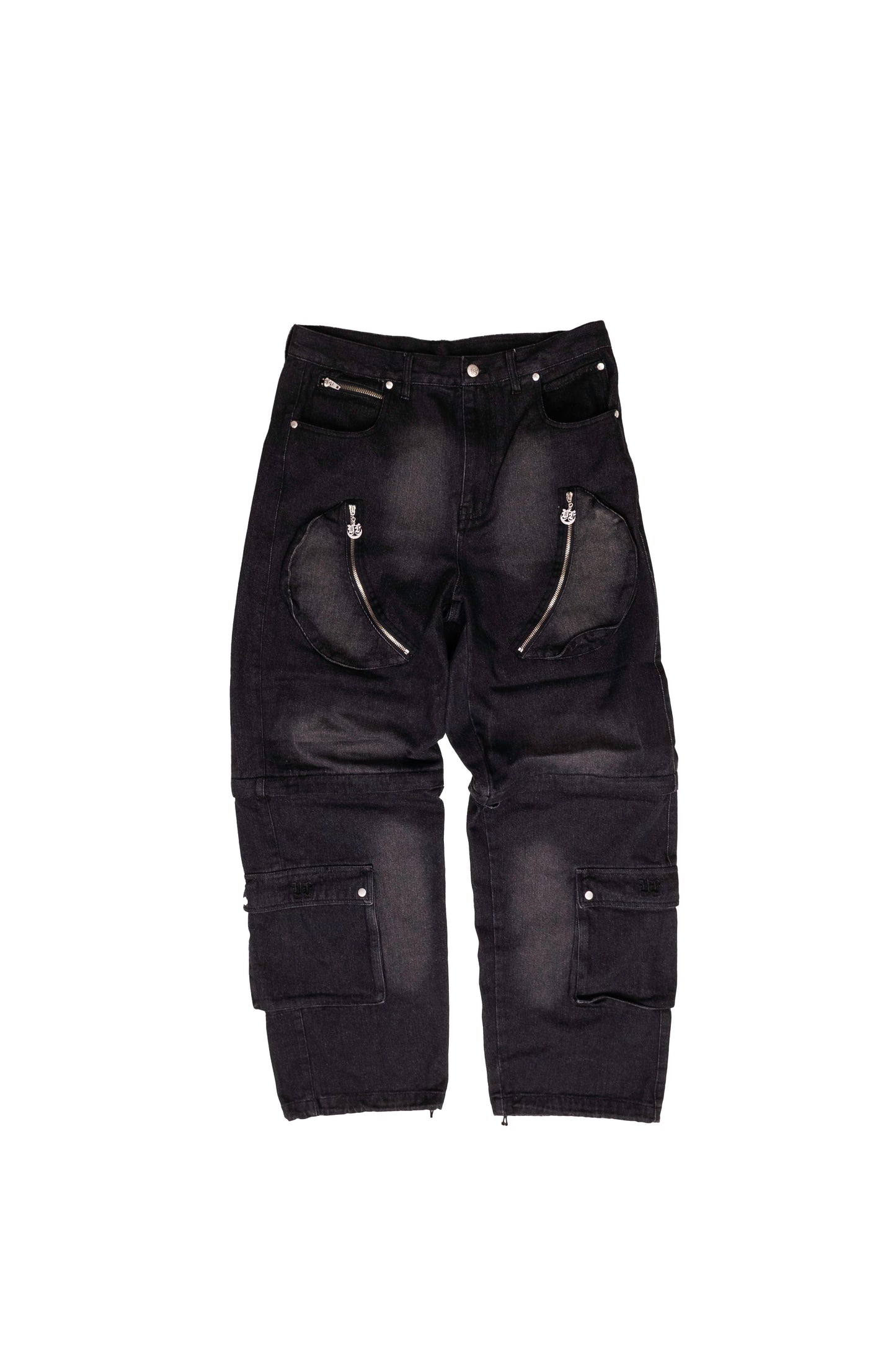 BLACK DENIM DETACHABLE CARGO PANTS