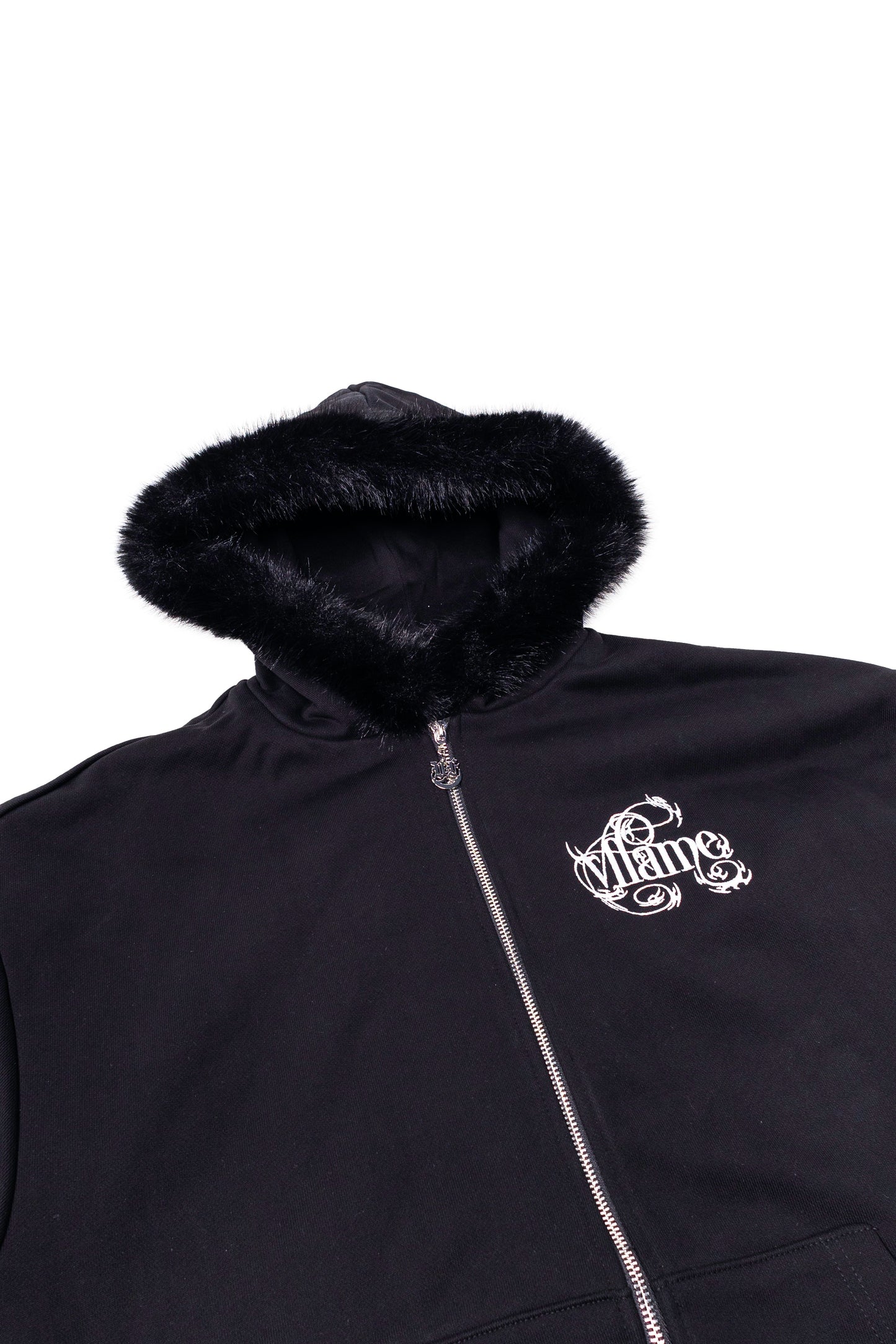 BLACK ZIP UP FUR HOODIE