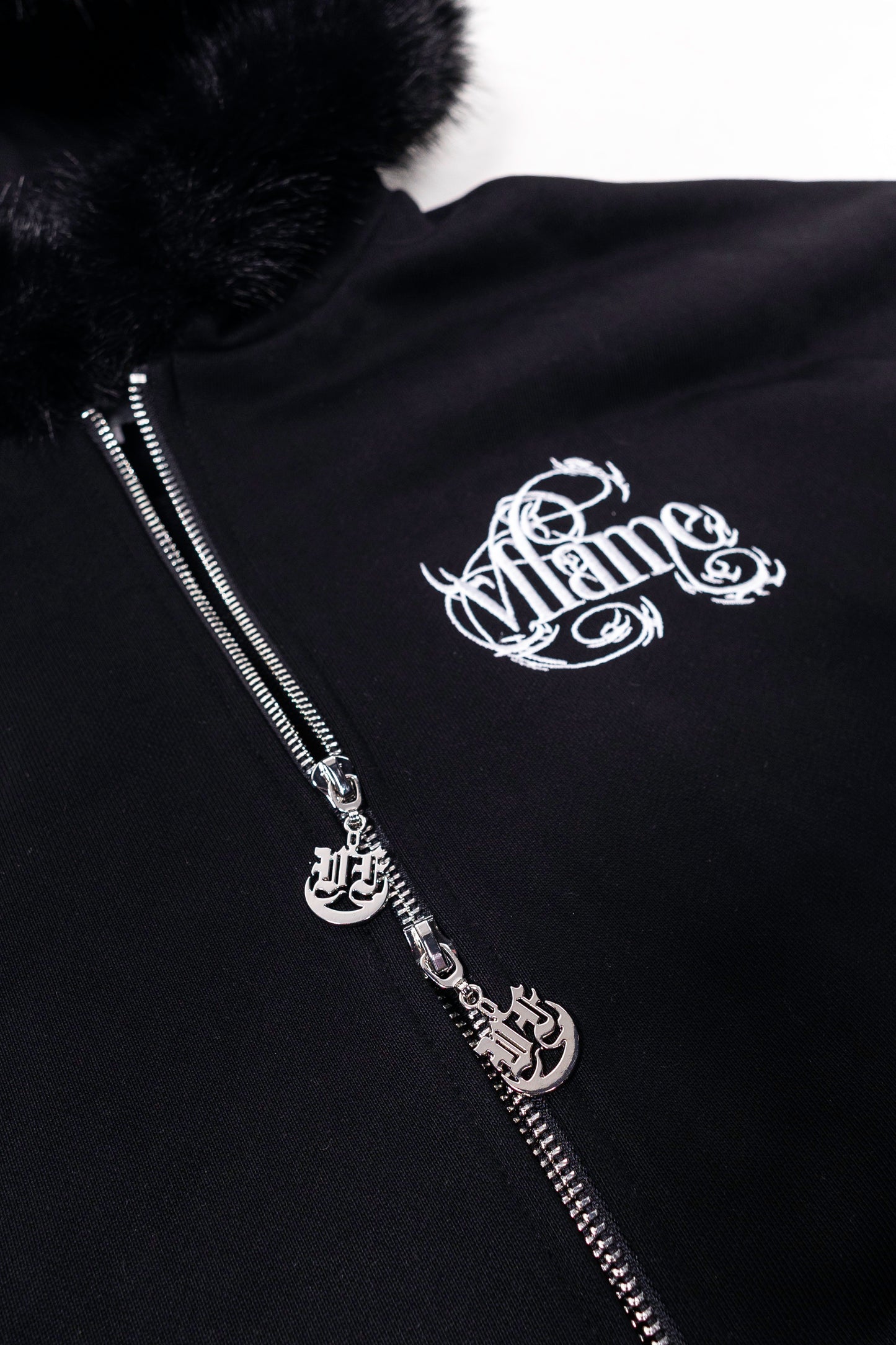 BLACK ZIP UP FUR HOODIE