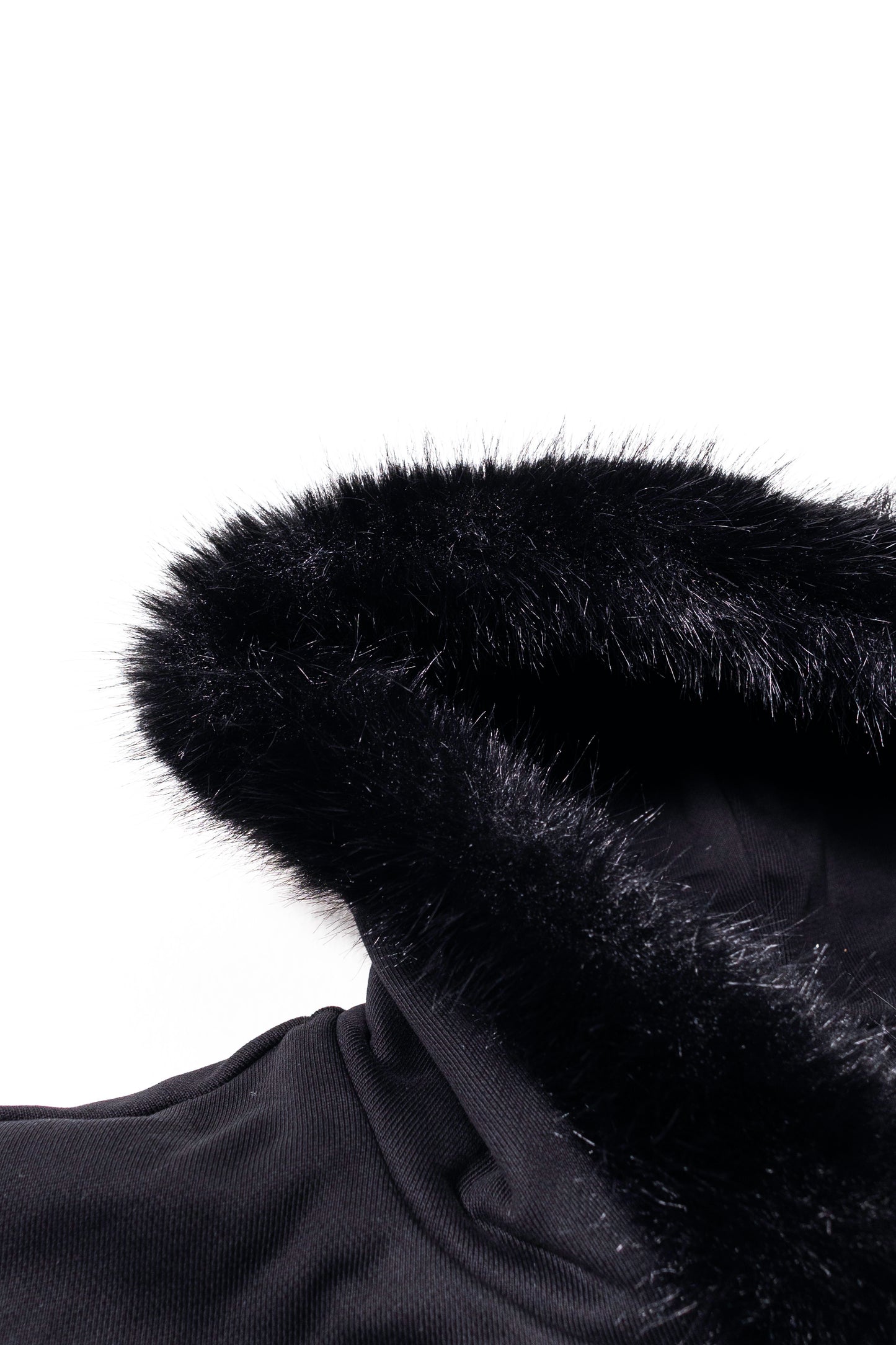 BLACK ZIP UP FUR HOODIE