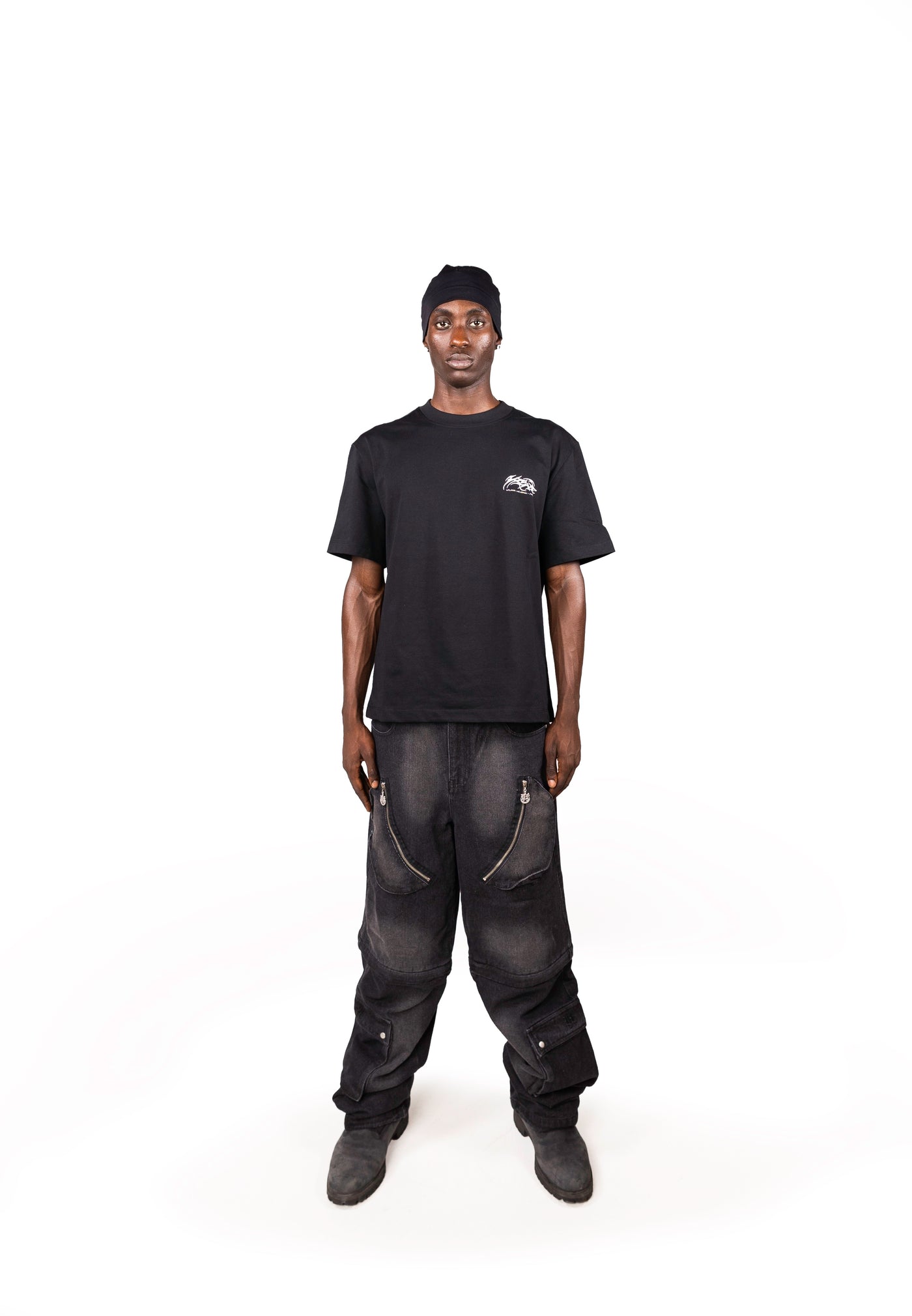 BLACK DENIM DETACHABLE CARGO PANTS