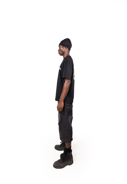 BLACK DENIM DETACHABLE CARGO PANTS