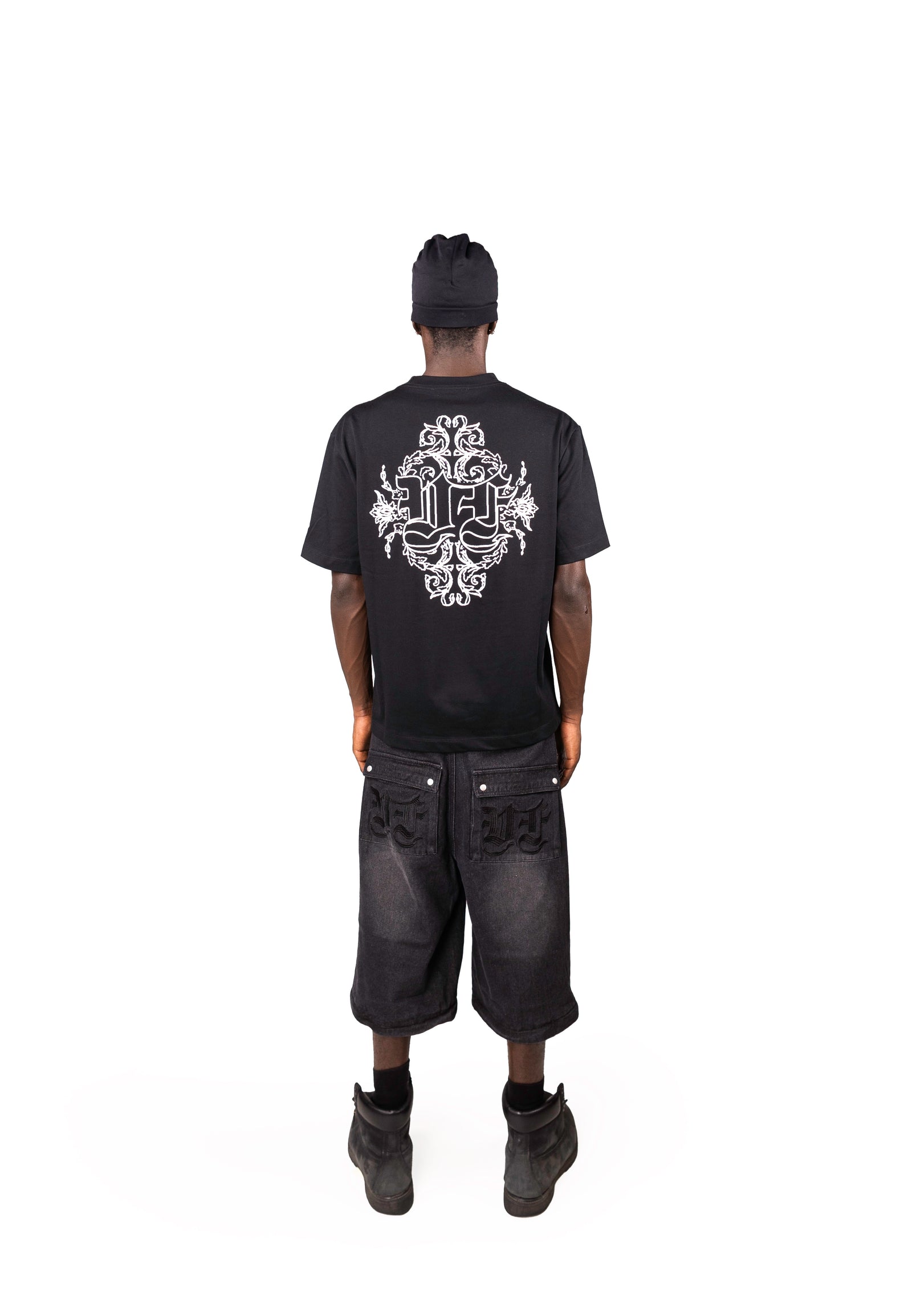 BLACK DENIM DETACHABLE CARGO PANTS