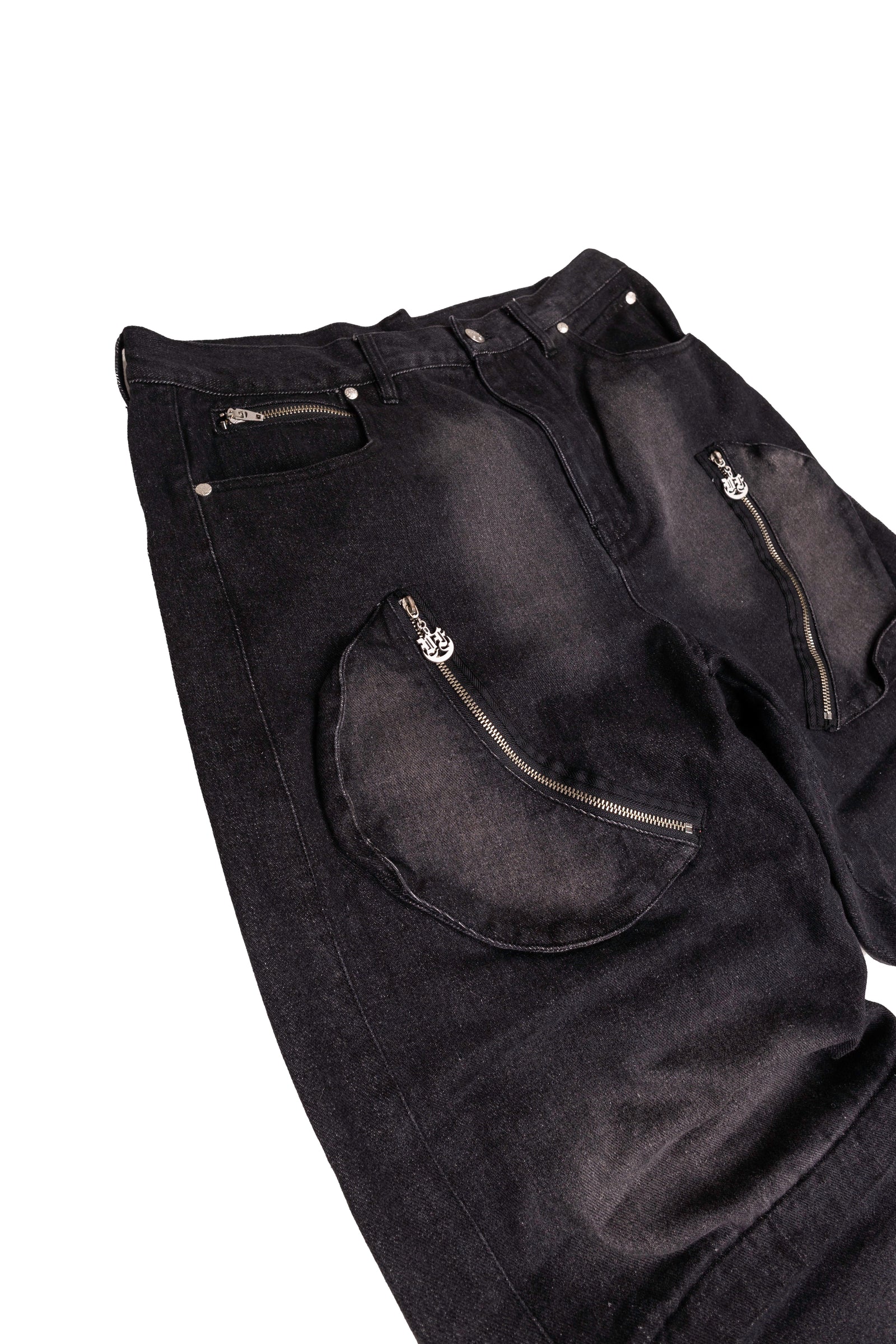 BLACK DENIM DETACHABLE CARGO PANTS