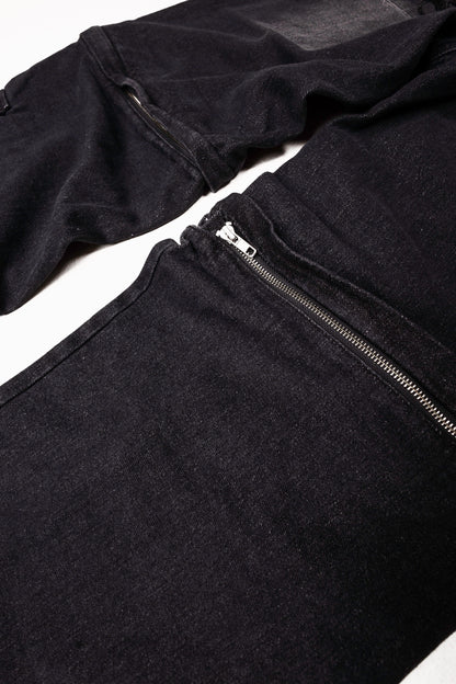 BLACK DENIM DETACHABLE CARGO PANTS