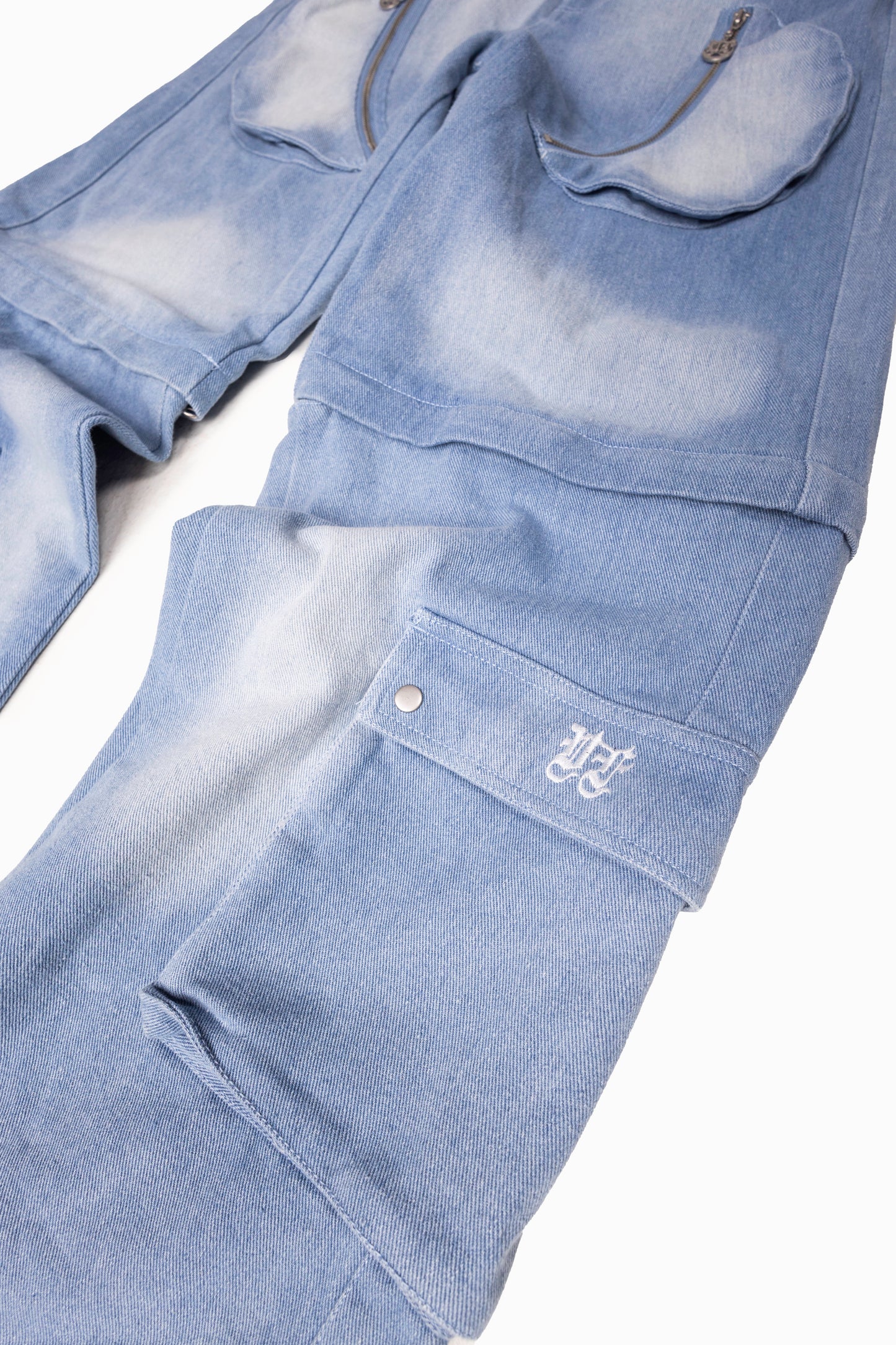 BLUE DENIM DETACHABLE CARGO PANTS