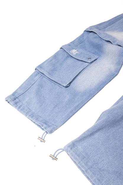 BLUE DENIM DETACHABLE CARGO PANTS
