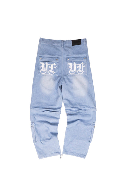 BLUE DENIM DETACHABLE CARGO PANTS