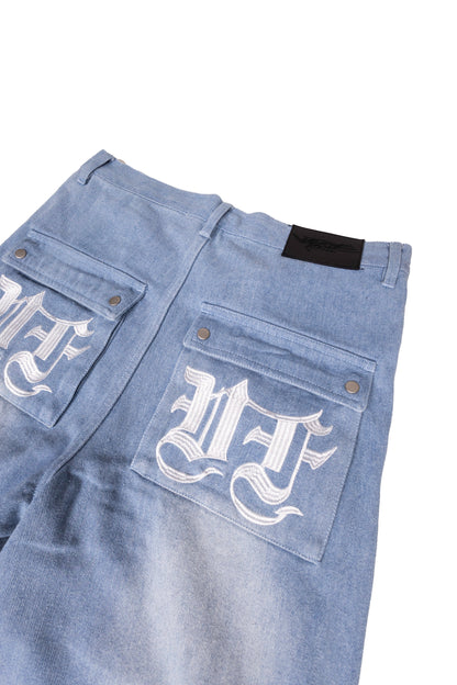 BLUE DENIM DETACHABLE CARGO PANTS